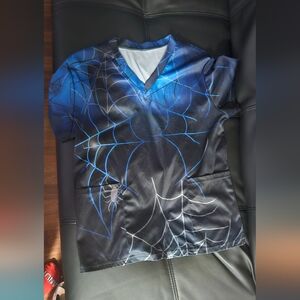 Spider Web Design Halloween Scrub Top